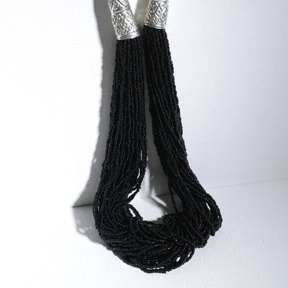 Vintage Black Beaded Necklace with Silver-Tone Accents - Picture 8 of 8
